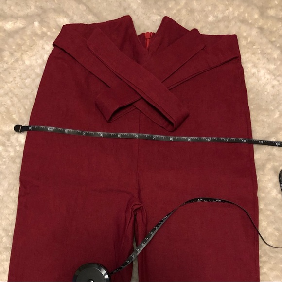 Burgundy Wine High Waist Paperbag Bow Tie Pants - Picture 5 of 11